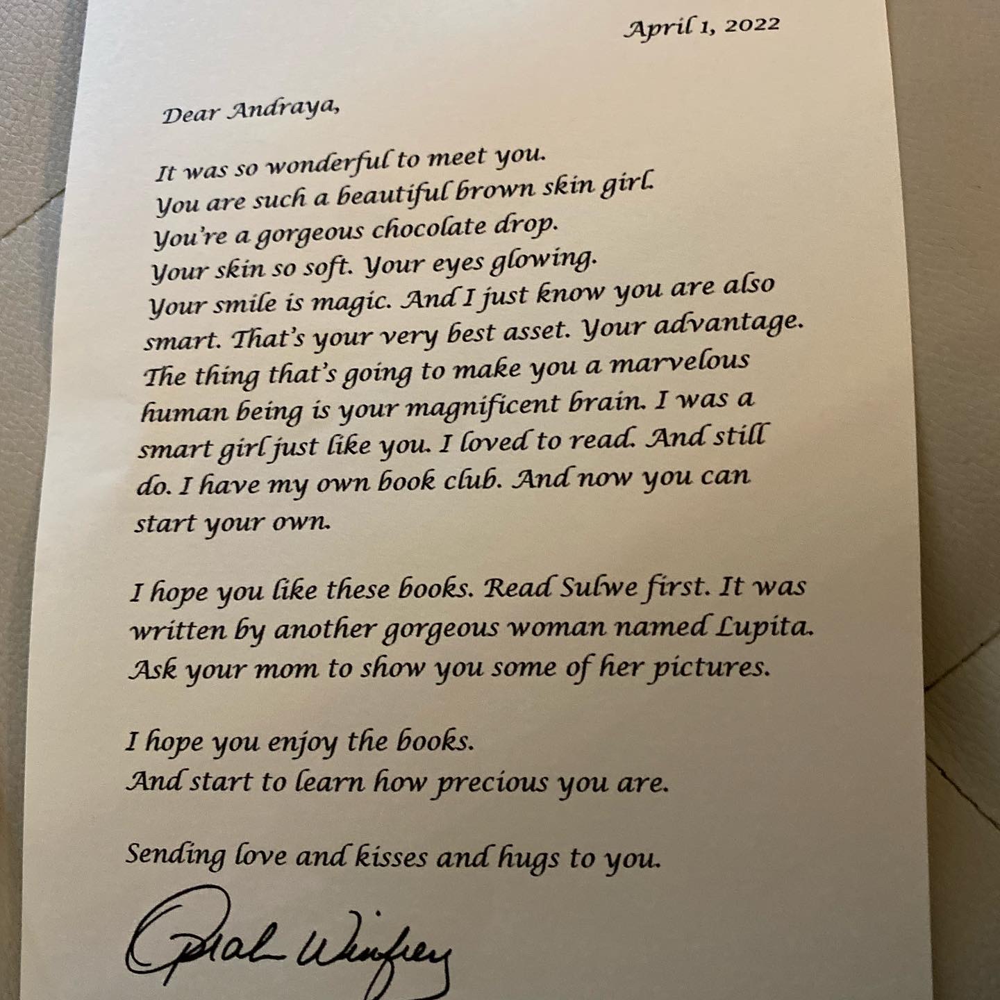 Letter from Oprah